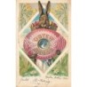 n°26907 - Carte Gaufrée - Oster Gruss - Lièvre portant un oeuf et un trousseau de clés - Animaux habillés