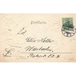n°26907 - Carte Gaufrée - Oster Gruss - Lièvre portant un oeuf et un trousseau de clés - Animaux habillés