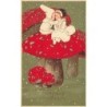 n°26908 - Nouvel An - Bonne Année - Couple d'enfants s'embrassant sur un champignon