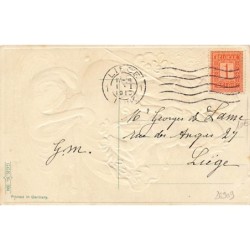n°26909 - Carte Gaufrée - Bonne Année - Couple dans une barque en forme de coquillage, tirée par un cygne