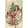 n°26920 - Carte Gaufrée - Fröhliche Weihnachten - Ange Gardien portant un enfant lisant et des jouets