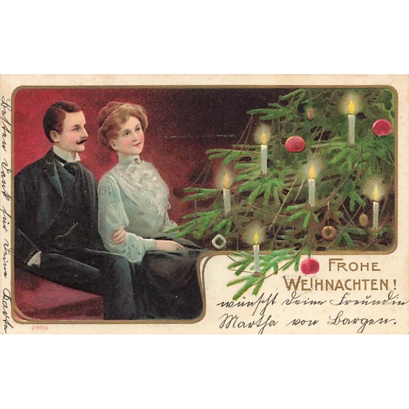 n°26925 - Carte Gaufrée - Fröhe Weihnachten - Couple regardant un sapin décoré