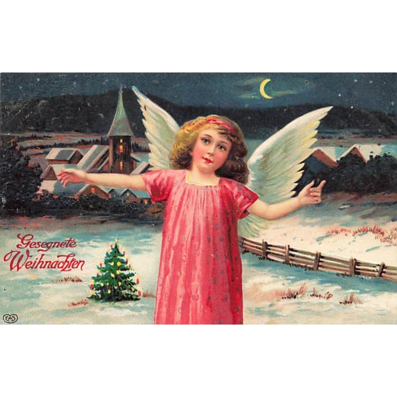 n°26930 - Carte Gaufrée - Noël - Gesegnete Weihnachten - Ange dans la nuit