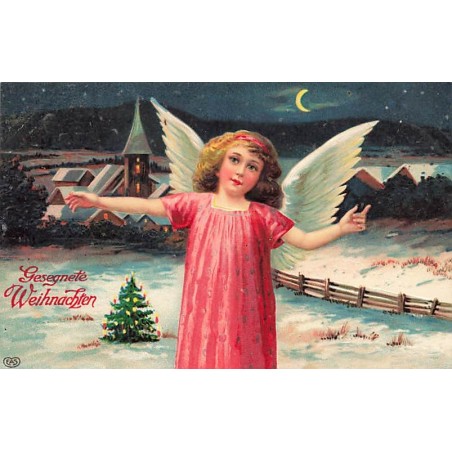 n°26930 - Carte Gaufrée - Noël - Gesegnete Weihnachten - Ange dans la nuit