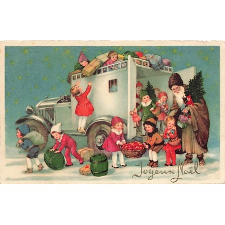 n°26933 - Flatscher - Joyeux Noël - Enfants aidant le Père Noël a décharger un camion