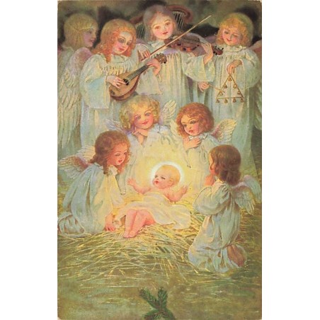 n°26937 - Gnadenreiche Weihnachten - Anges autour d'un bébé - Scène de la nativité