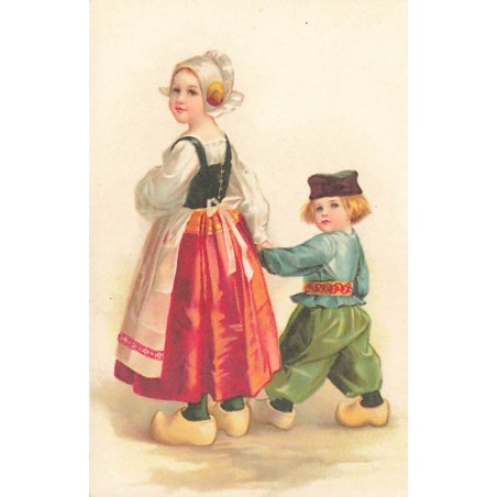 n°26942 - Fantaisie - Clapsaddle - Jeune fille hollandaise tenant par la main un garçon