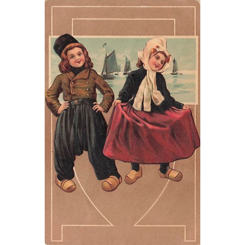 n°26946 - Carte Gaufrée - serie 8624 - Jeune couple hollandais dansant au bord de l'eau