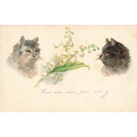 n°26948 - Animaux - Chats regardant du muguet