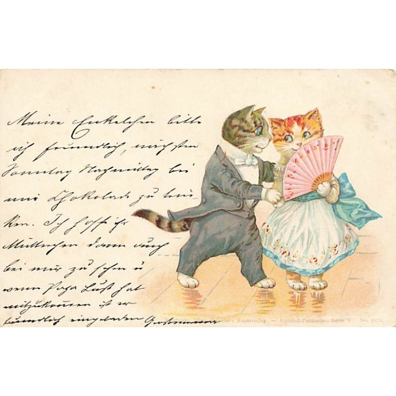 n°26950 - Animaux habillés - Style Wain - Stroefer's Serie V  n°5271 - Couple de chats en tenue de bal