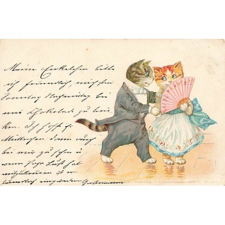 n°26950 - Animaux habillés - Style Wain - Stroefer's Serie V  n°5271 - Couple de chats en tenue de bal