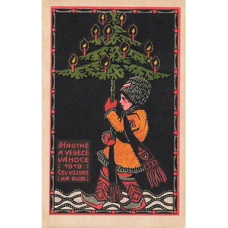 n°26955 - Noël - Stastné a Vesevé Vanoce 1910 - Garçon portant un sapin décoré