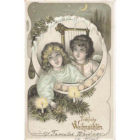n°26956 - Noël - Fröhliche Weihnachten - Deux anges dans un médaillon