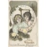 n°26956 - Noël - Fröhliche Weihnachten - Deux anges dans un médaillon