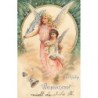 n°26957- Carte Gaufrée - Noël - Fröhliche Weihnachten - Deux anges l'un tenant une plume, et autre une lyre