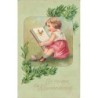 n°26966 - Carte Gaufrée - Noël - Ein frohes Weihnachtsfest - Fillette lisant un livre