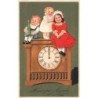 n°26971 - Carte Gaufrée - Flatscher - Heureuse Année - Enfants assis sur une pendule