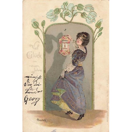 n°26973 - Mailick - Nouvel An - Viel Glück im Neuen Jahr - Jeune femme près d'un éphéméride