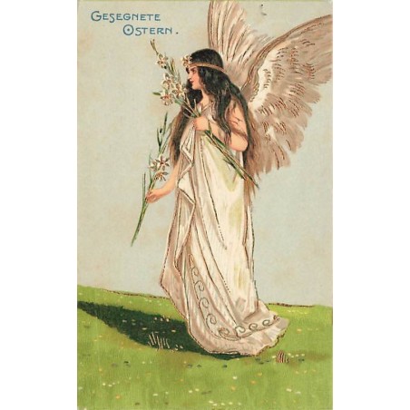 n°26985 - Carte Gaufrée - Mailick - Gesegnete Ostern - Ange gardien cueillant des flerus