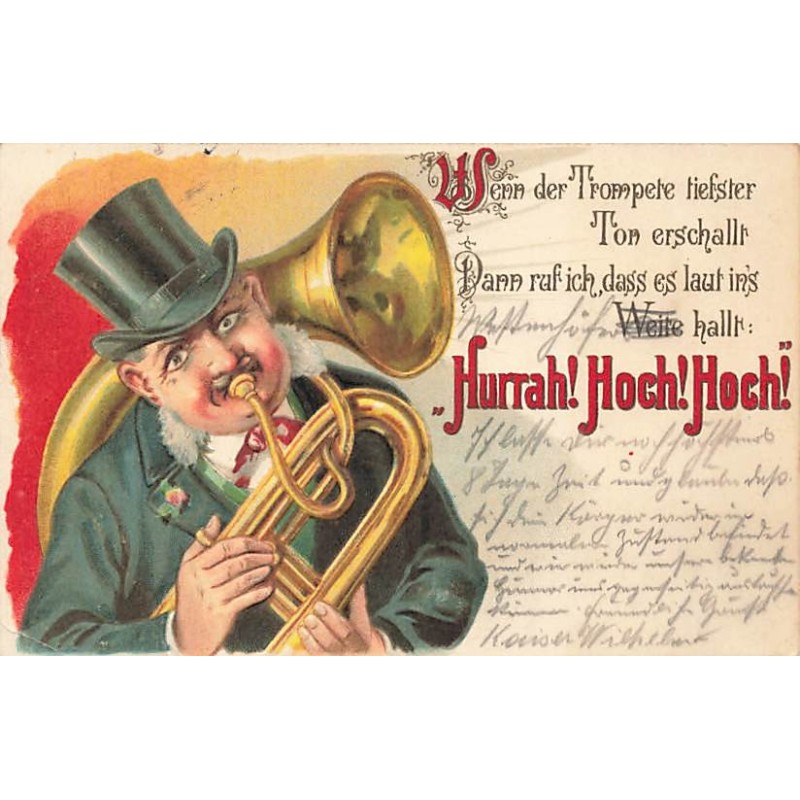 n°26988 - Carte Gaufrée - Fantaisie - Wenn der Trompete tiefster ... - Homme jouant d'un instrument à vent