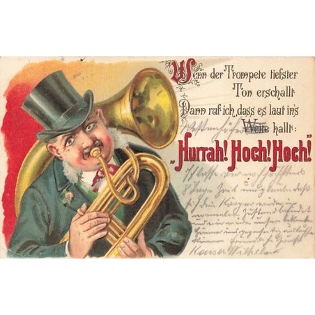 n°26988 - Carte Gaufrée - Fantaisie - Wenn der Trompete tiefster ... - Homme jouant d'un instrument à vent