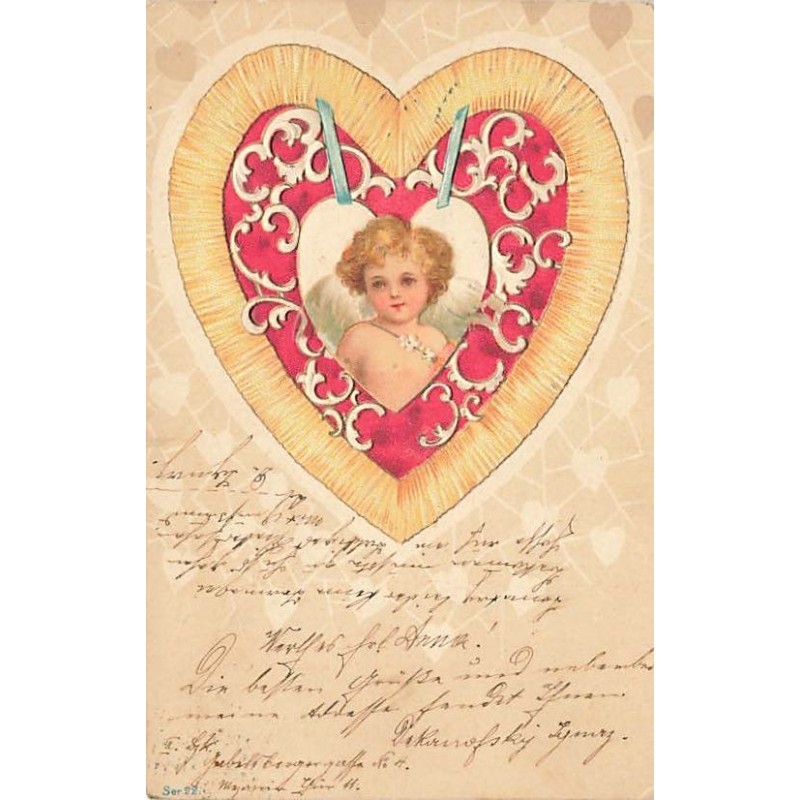 n°26991 - Carte Gaufrée - Clapsaddle - Un Ange au milieu d'un coeur