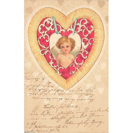 n°26991 - Carte Gaufrée - Clapsaddle - Un Ange au milieu d'un coeur
