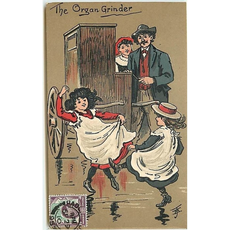 n°12950 - The Organ Grinder - Fillettes dansant devant un couple - Orgue de Barbarie