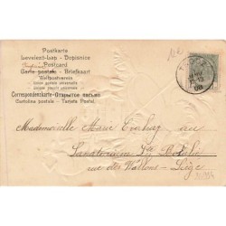 n°26994 - Carte Gaufrée avec paillettes - Clapsaddle ? - Garçon jouant du violon pour des lapins dansant