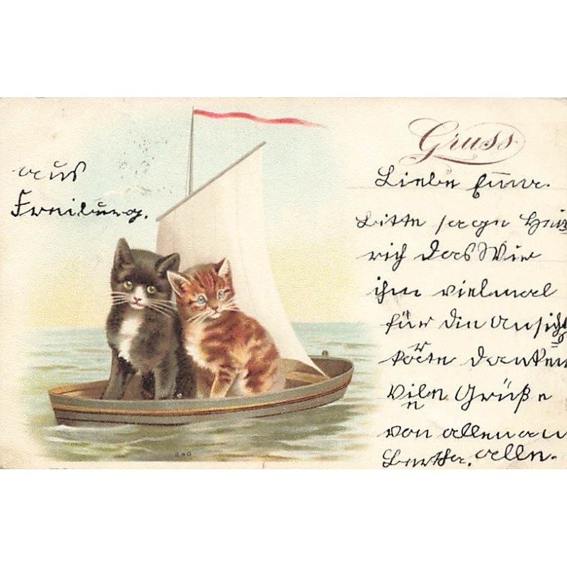 n°26996 - Animaux - Chats dans une barque