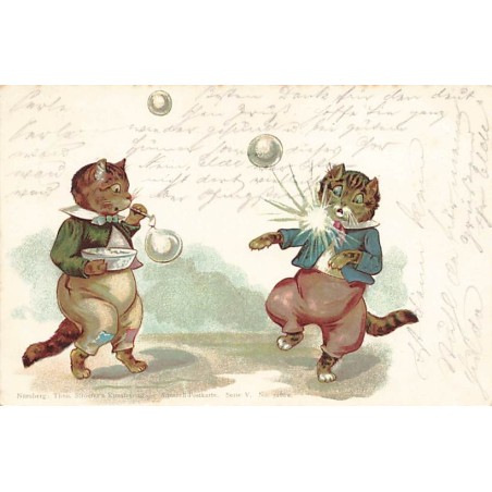 n°26997 - Style Wain - Animaux habillés - Stroefer's serie V 5286a - Chats faisant des bulles de savon