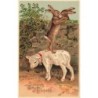 n°27009 - Carte Gaufrée - Serie n°52 - Joyeuses Pâques - Deux lièvres s'embrassant, l'un sur le dos d'un mouton
