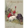 n°27013 - Carte Gaufrée - Serie 2157 - Fröhliche Ostern - Jeune femme admirant un oeuf avec un mouton