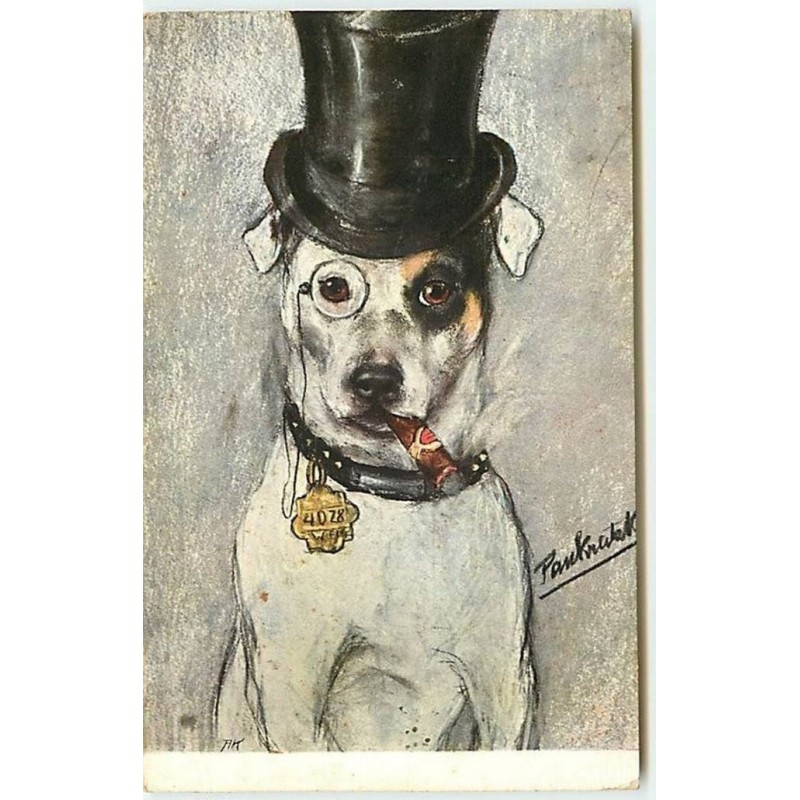 n°12956 - Chien portant un haut de forme et fumant un cigare