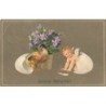 n°27015 - MM Vienne n°949 - Flatscher - Herzliche Oftergrüss - Ange et poussin sortant d'un oeuf - violettes