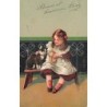 n°27017 - Carte Gaufrée - n°6126 - Bonne et Heureuse Année - Fillette tenant un bretzel près d'un chat
