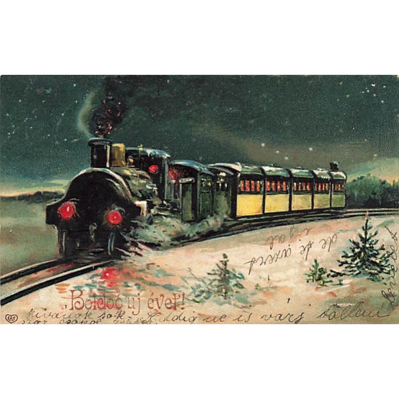 n°27023 - Carte Gaufrée - Nouvel An - Boteloouj evet ! - Train dans la nuit