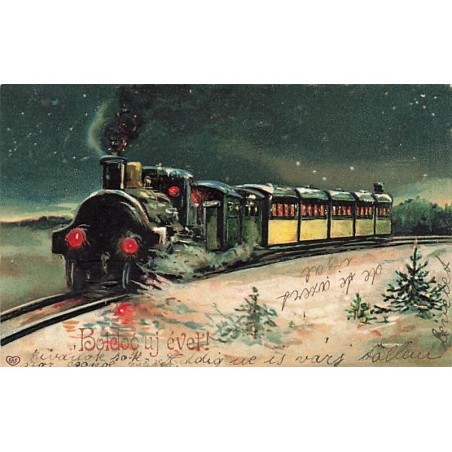 n°27023 - Carte Gaufrée - Nouvel An - Boteloouj evet ! - Train dans la nuit