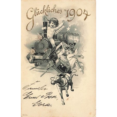 n°27026 - Nouvel An - Glückliches 1904 - Ange sur un train renversant un carosse