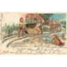n°27028 - Carte Gaufrée - Nouvel An - Enfants renversant un vagonnet de pièces d'or