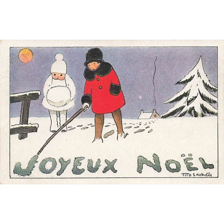 n°27031 - Tito Saubidet - Joyeux Noël - Enfant marchant dans la neige