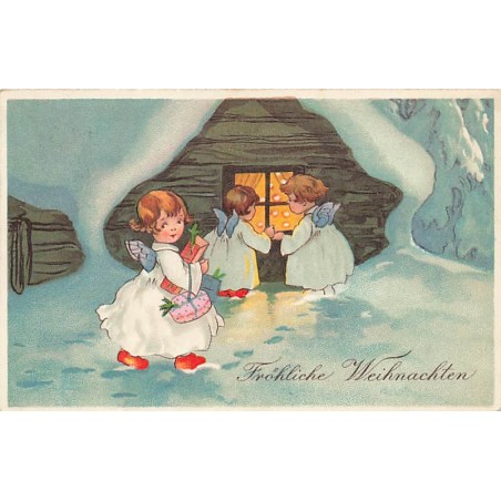 n°27032 - Noël - Fröhliche Weihnachten - Anges s'approchant d'une maison