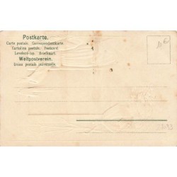 n°27033 - Carte Gaufrée - Fröhliche Weihnachten - Ange gardien veillant sur une famille décorant un sapin