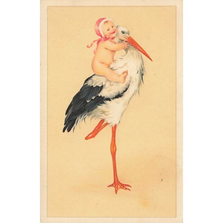 n°27038 - Fantaisie - Flatscher - Bébé sur le dos d'une cigogne