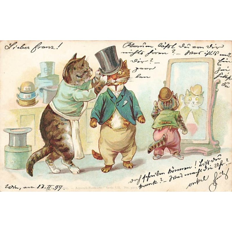 n°27048 - Animaux Habillés - Style Wain - Stroefer's  Serie VII n°5523 - Chats, l'un essayant un costume