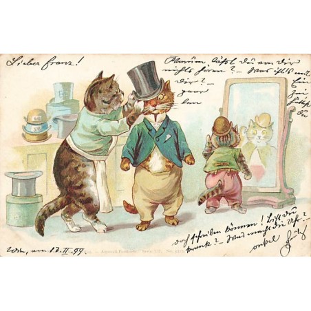 n°27048 - Animaux Habillés - Style Wain - Stroefer's  Serie VII n°5523 - Chats, l'un essayant un costume