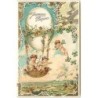 n°12966 - Carte Gaufrée - Joyeuses Pâques - Anges dans un ballon avec un lapin