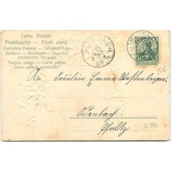 n°12970 - Carte Gaufrée - Fröhliche Ostern - Paysage, une poule et ses poussins