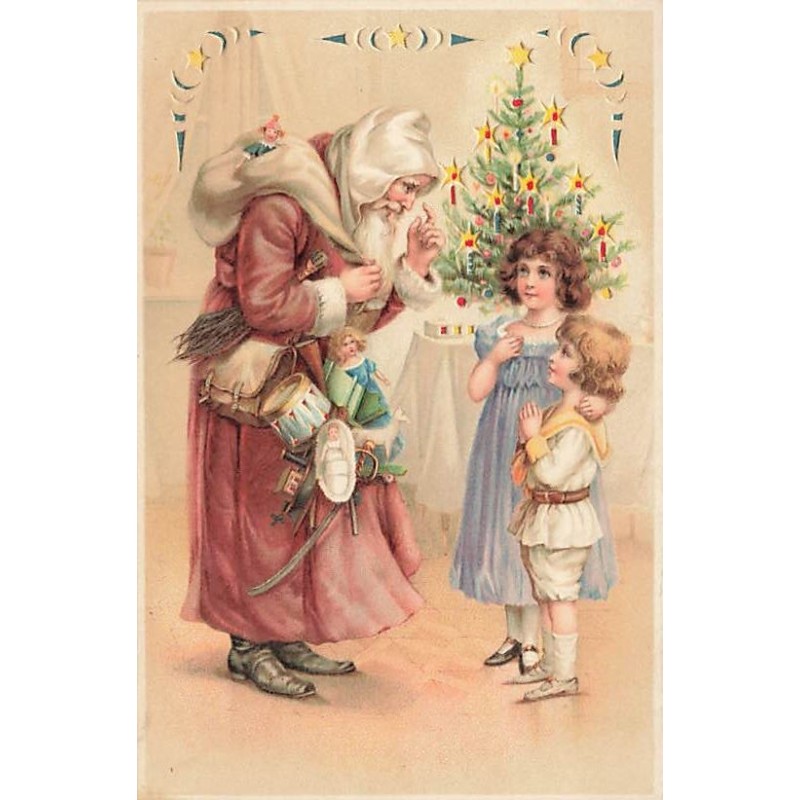 n°27074 - Carte à Système Lumineux - Hold to Light - Noël - Fillettes et Père Noël