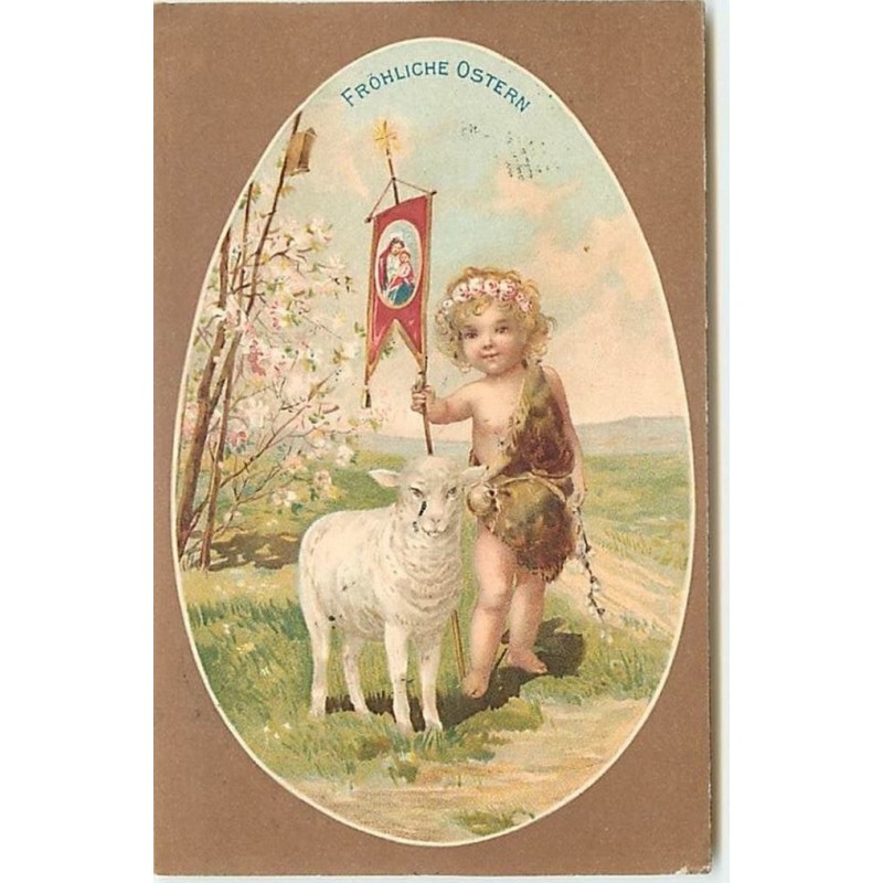 n°12972 - Fröhliche Ostern - Enfant près d'un mouton